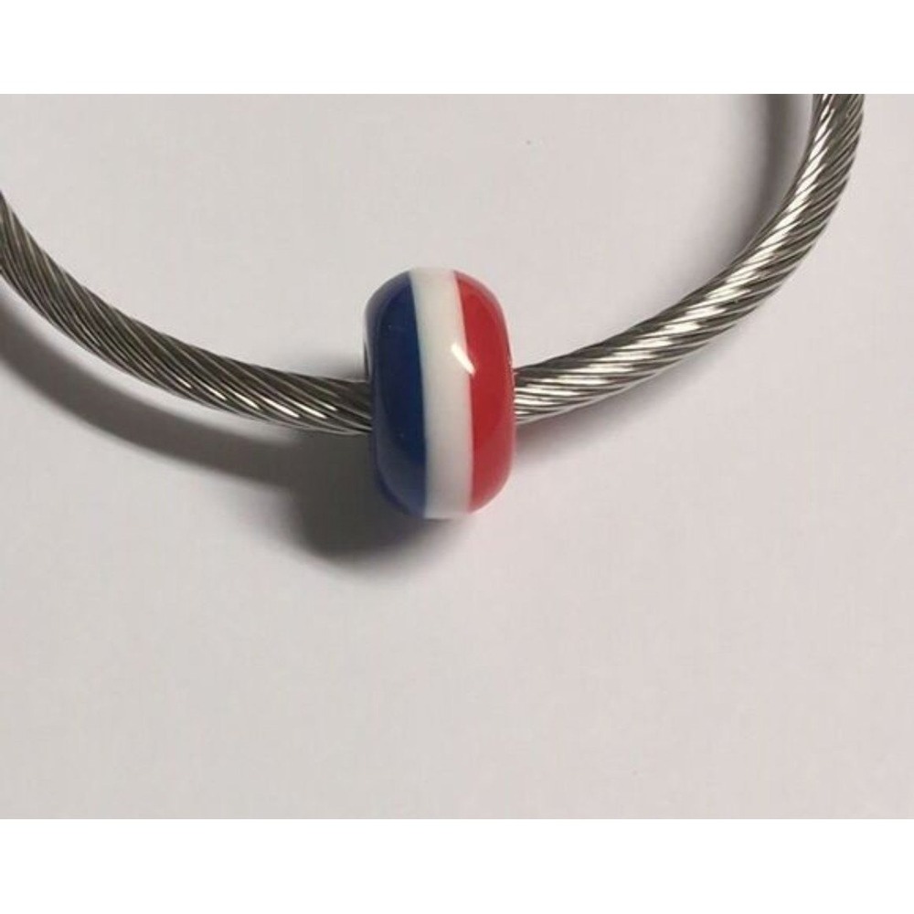 Red White Blue Striped Charm Bead for European Style Bracelet France USA